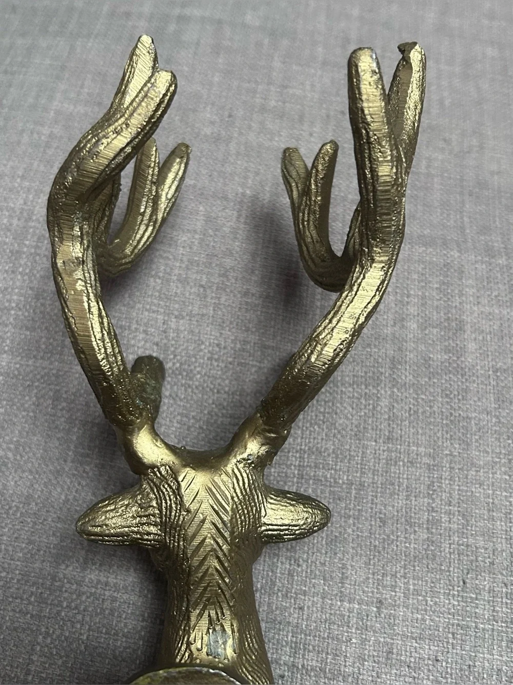 Vtg Cast Brass Stag Deer Head Wall Hook Equestrian Lodge Decor #06152610
